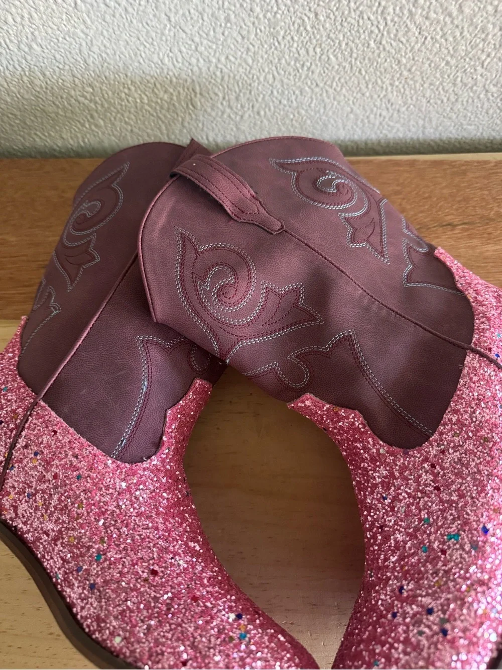 RLW Girls Pink Glitter Western Cowboy Boots Size 7